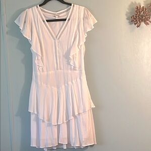 EXPRESS White Tiered Ruffle Cap Sleeve Embroider Detailed Lined Slip-On Dress SP